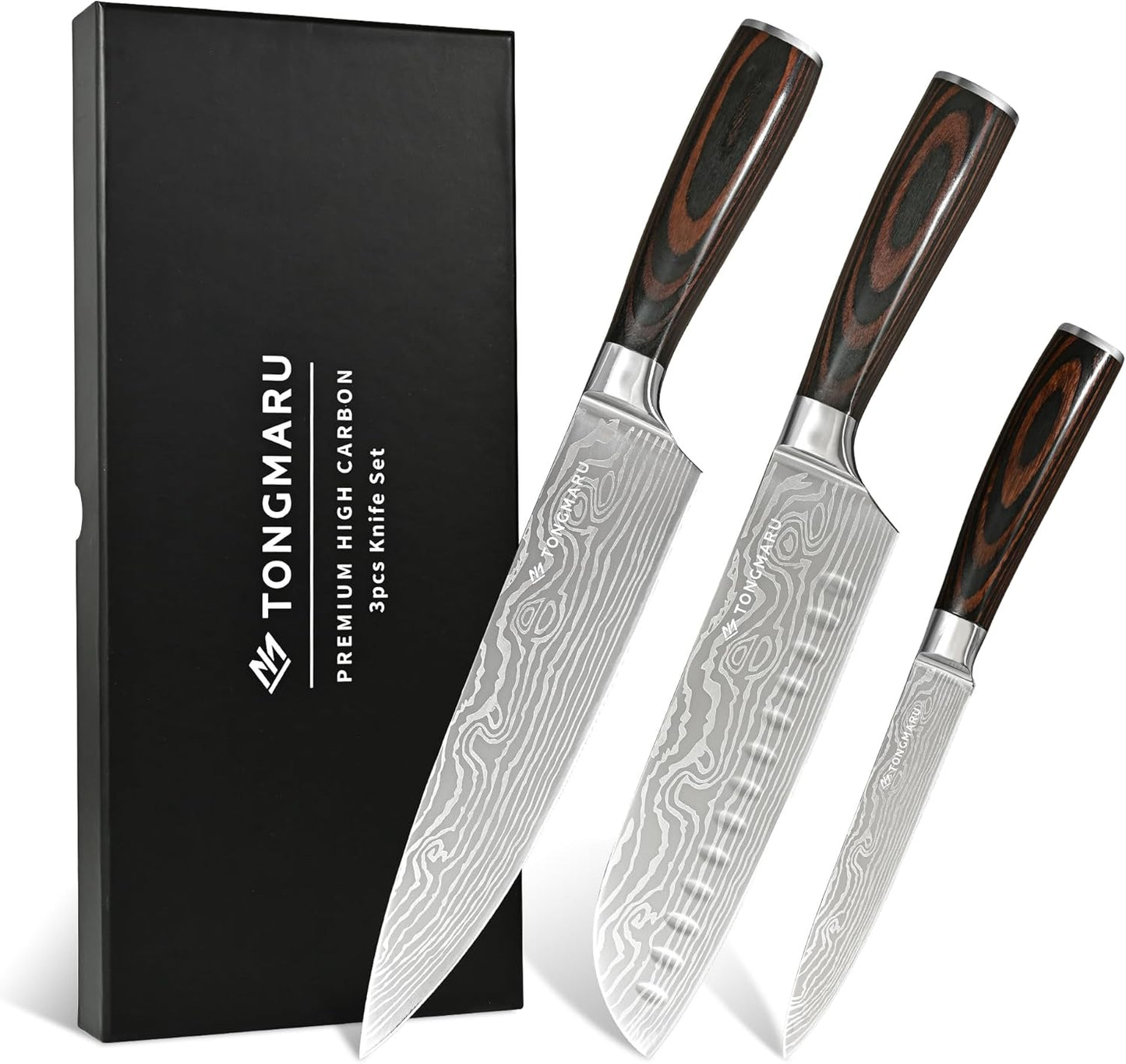 Professional Kitchen Chef Knife sets, Razor Sharp Premium High Carbon German Steel 3 pcs Knife Set, Ergonomic Forged Pakkawood Handle, Chef, Santoku & Utility Knife, With Premium Gift Box, for Family