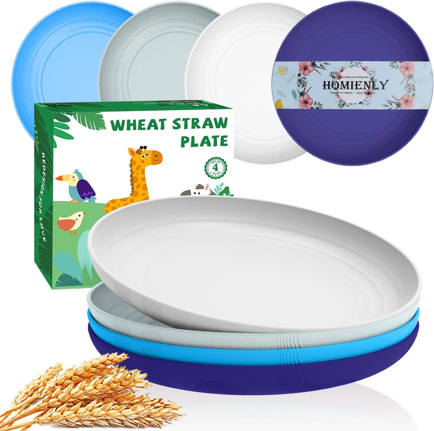 Homienly Deep Dinner Plates Wheat Straw Plates Unbreakable Plate Set 10 Inch Alternative to Plastic Plates Lightweight Dishwasher Safe Plate for Salad, Deesert, Dinner Set of 4 - Island Color