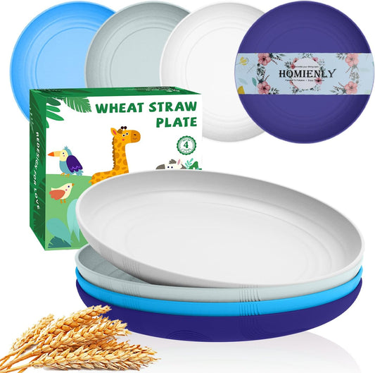 Homienly Deep Dinner Plates Wheat Straw Plates Unbreakable Plate Set 10 Inch Alternative to Plastic Plates Lightweight Dishwasher Safe Plate for Salad, Deesert, Dinner Set of 4 - Island Color