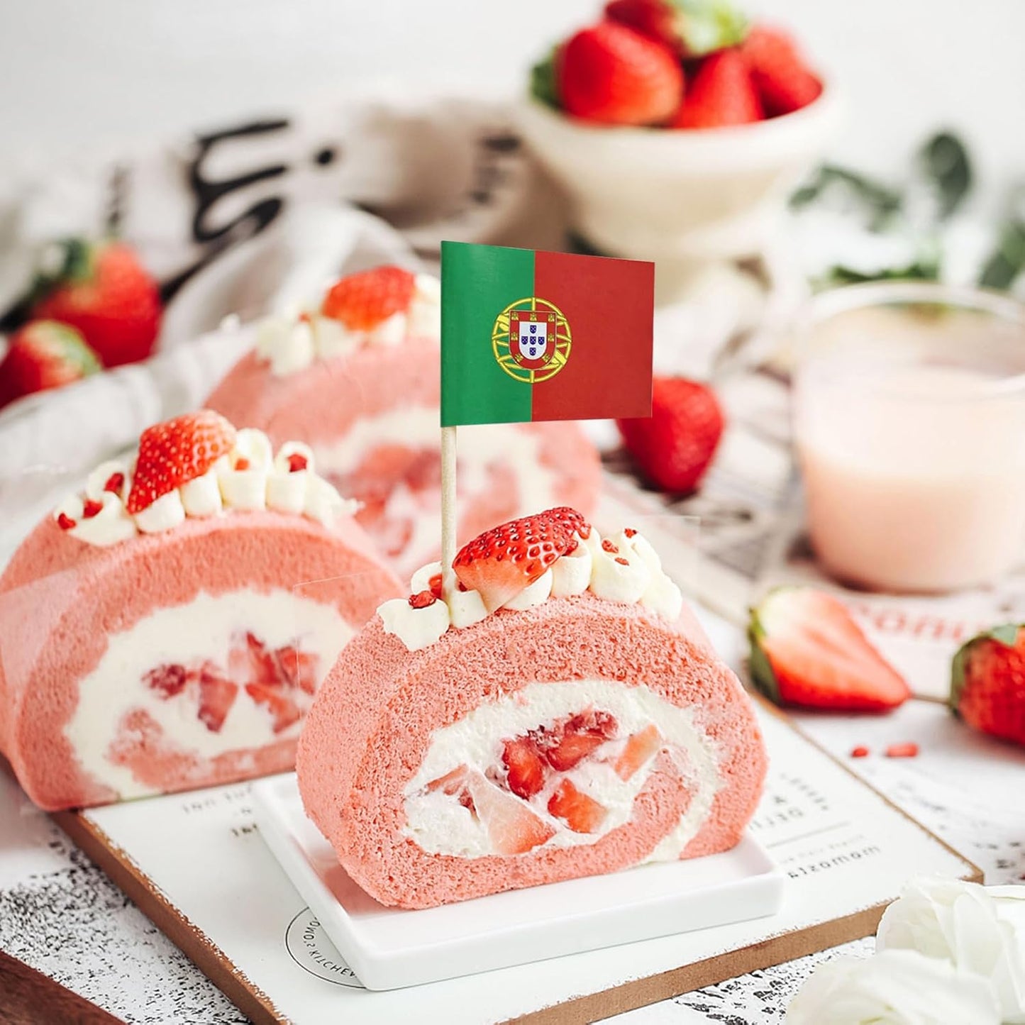 100 Pcs Portugal Flag Portuguese Toothpick Flags, Small Mini Stick Cupcake Toppers Portuguese Flags