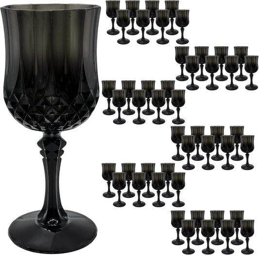 48 PCS Black Plastic Wine Glasses，Cordial Glasses，Goblets，Can be Used for Weddings, Everyday Fun Parties and More!