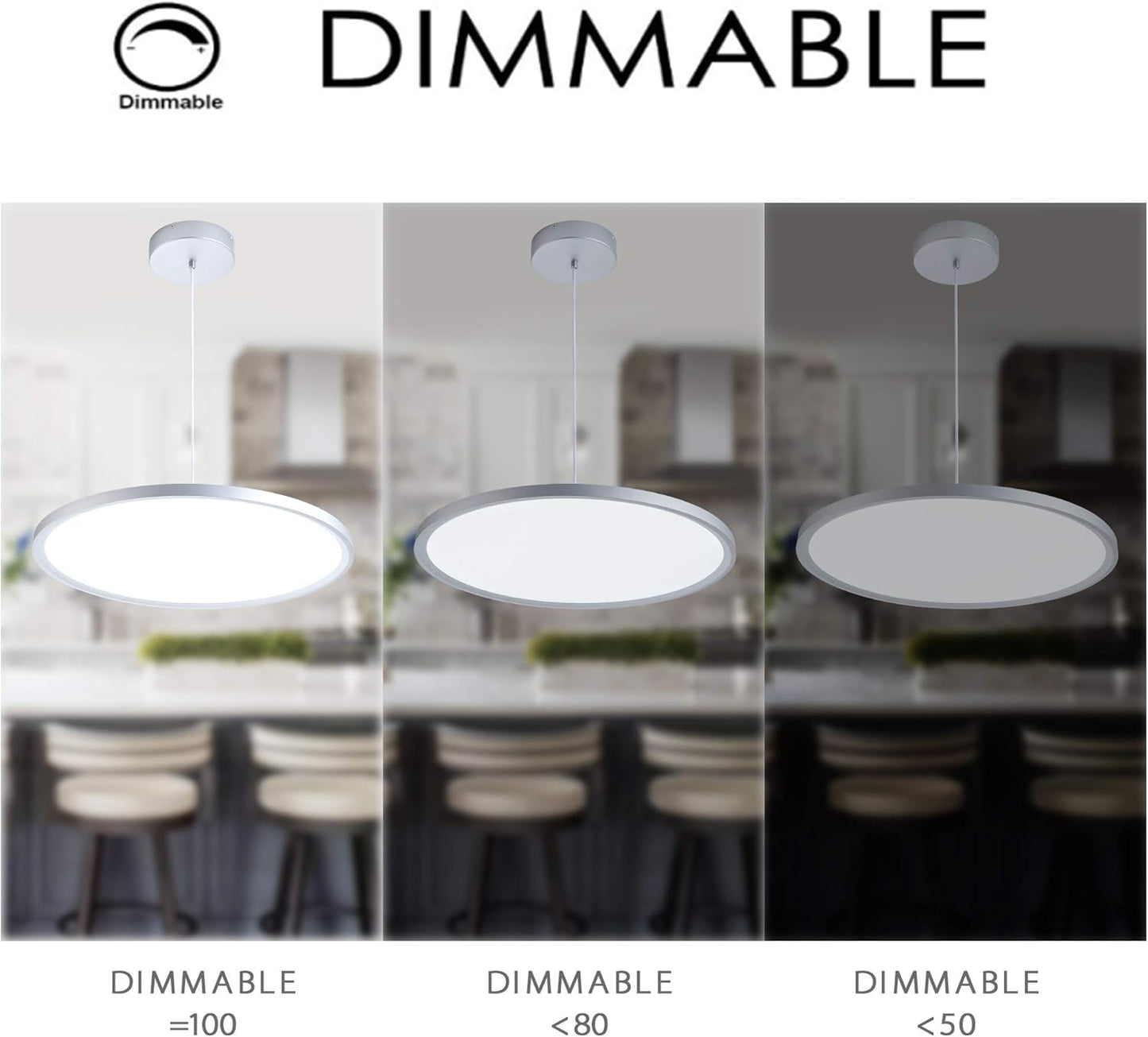 MADEM Modern LED Pendant Light 23.6'' Disc Chandelier Hanging Lighting Fixture with Acrylic Shape Dimmable Contemporary Chandelier 6000K for Office Dining Room Meeting Room Kitchen Island, Silver