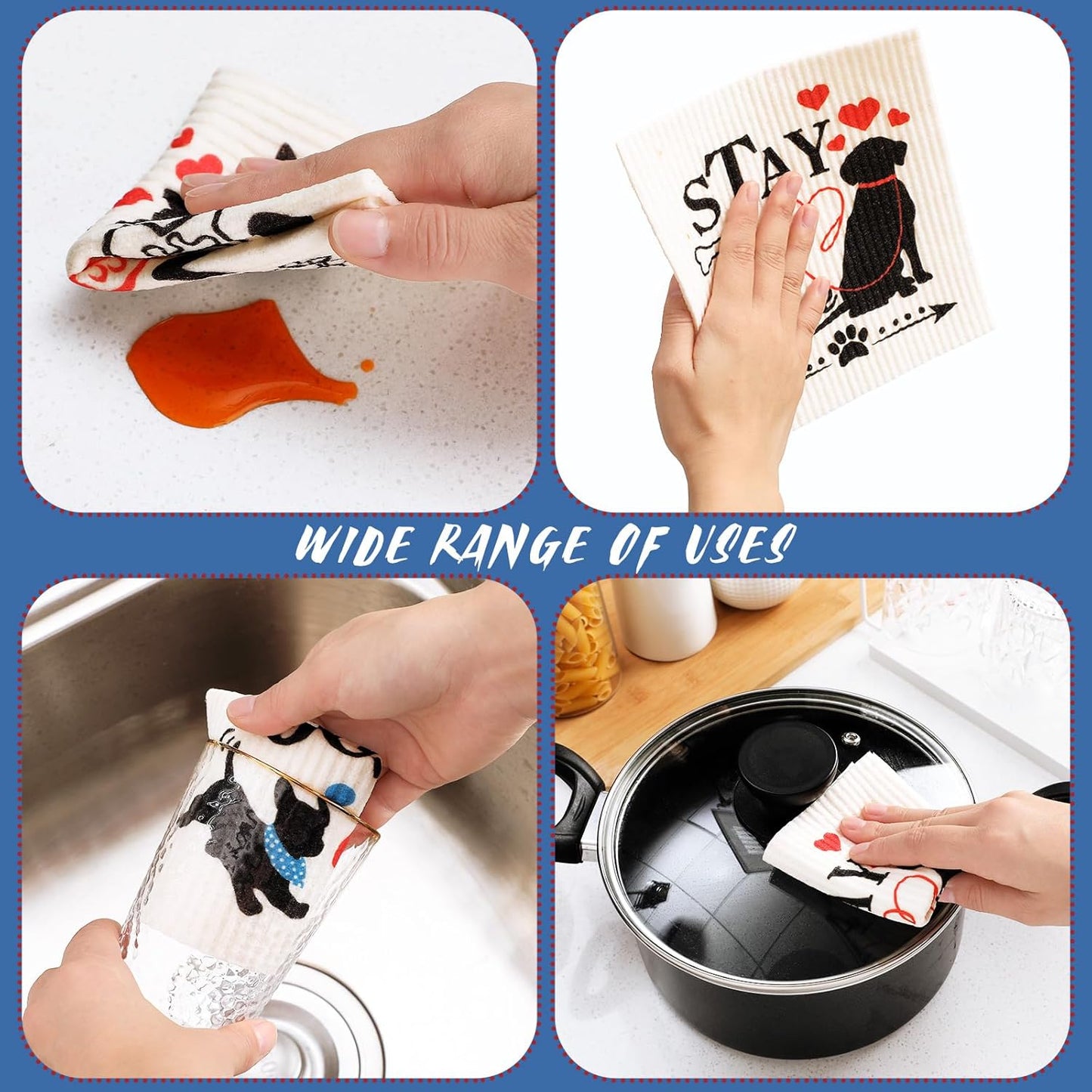 Funtery 8 Pcs Dog Swedish Kitchen Dishcloths Reusable Swedish Absorbent Sponge Cloths Washable Kitchen Dish Towel Quick Drying Decorative for Animal Lover Gifts for Women Hand Towel