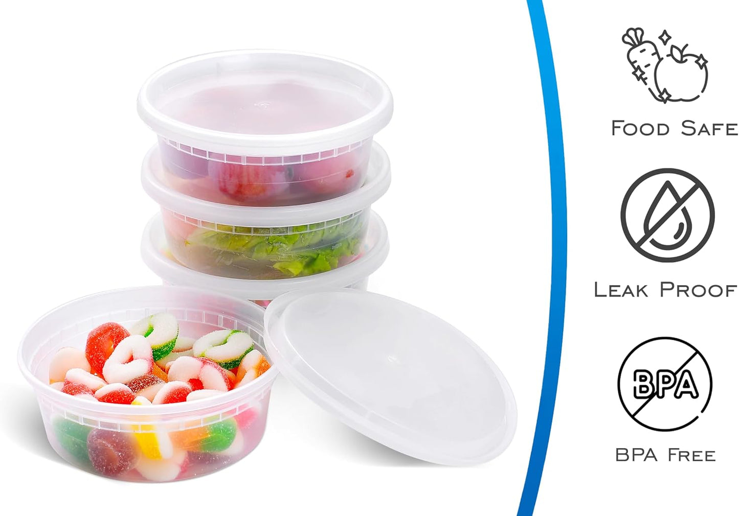 EDI [8 OZ, 25 Sets] Plastic Deli Food Storage Containers with Airtight Lids | Microwave-, Freezer-, Dishwasher-Safe | BPA Free | Heavy-Duty | Meal Prep | Leakproof | Recyclable