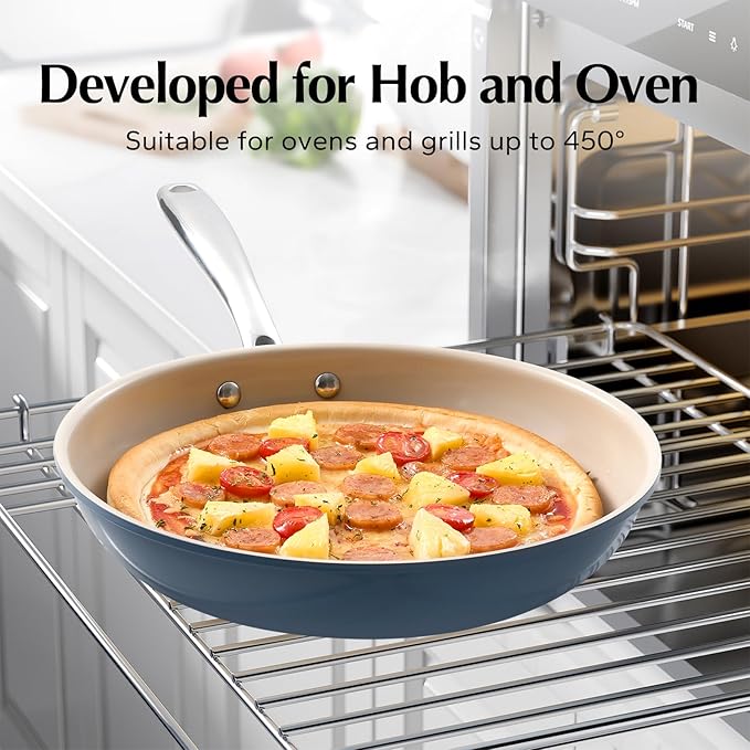 Redchef Non Stick Ceramic Frying Pan Set, Non Toxic Ceramic Pans for Cooking, 8" 9.5" 11" Skillet Set, No PFAS & PTFE & PFOA with Stainless Steel Handle, Dishwasher & Oven Safe Max up to 842°F (Blue)