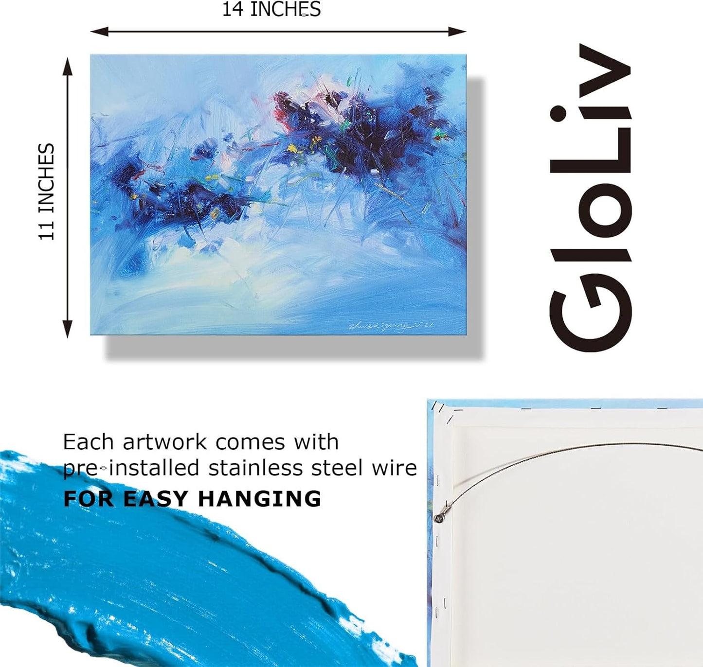 Gloliv Canvas Wall Art – Abstract Wall Decor Painting, Artist-Authorized Reproduction Canvas Prints, Modern Wall Art Decor for Living Room, Bedroom, or Office 14"x11"