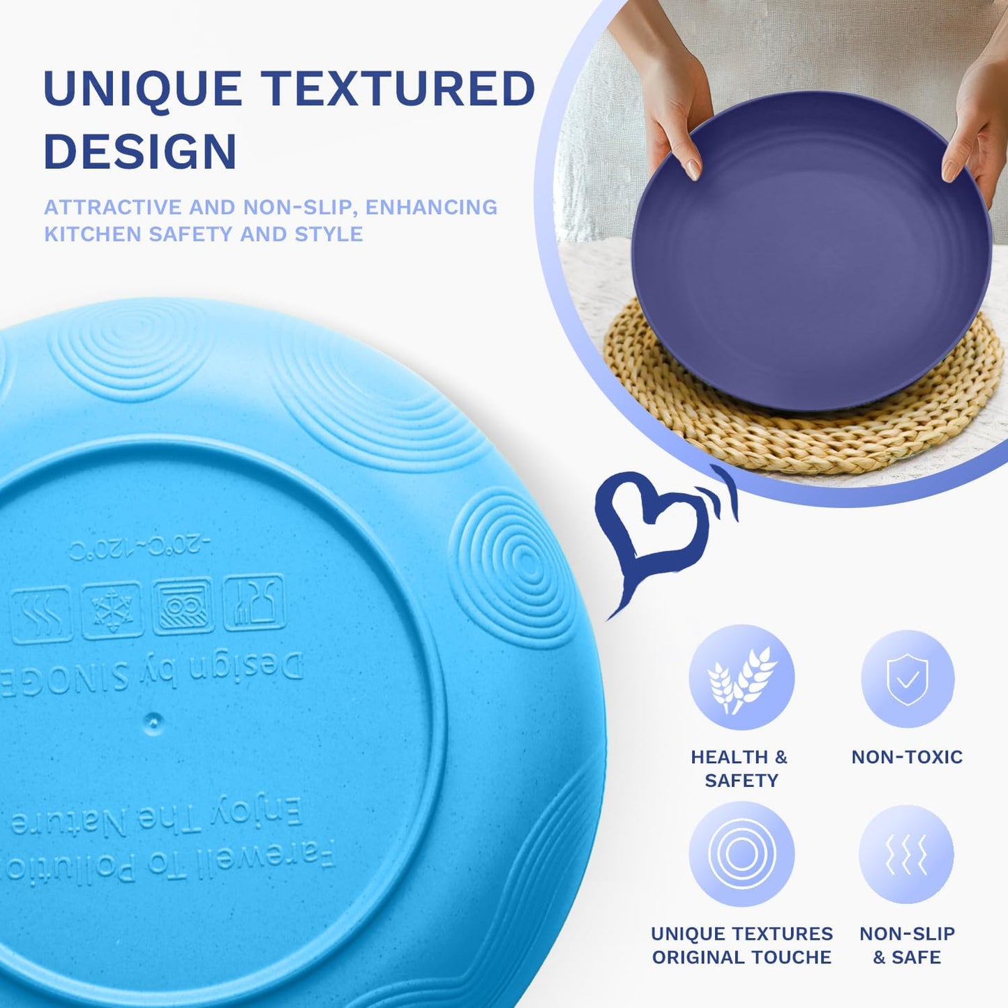 Homienly Deep Dinner Plates Wheat Straw Plates Unbreakable Plate Set 10 Inch Alternative to Plastic Plates Lightweight Dishwasher Safe Plate for Salad, Deesert, Dinner Set of 4 - Island Color