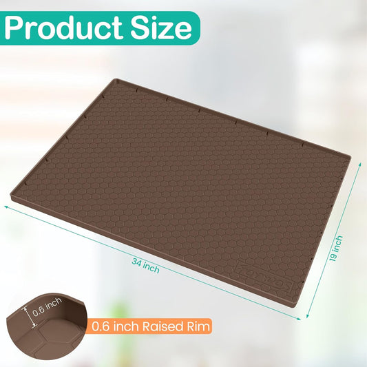 Waterproof Under Sink Mat 34" x 19", Silicone Cabinet Liner, Rubber Protector for Kitchen and Bathroom, Keeps Cabinets Clean, Dry, and Organized (Brown)