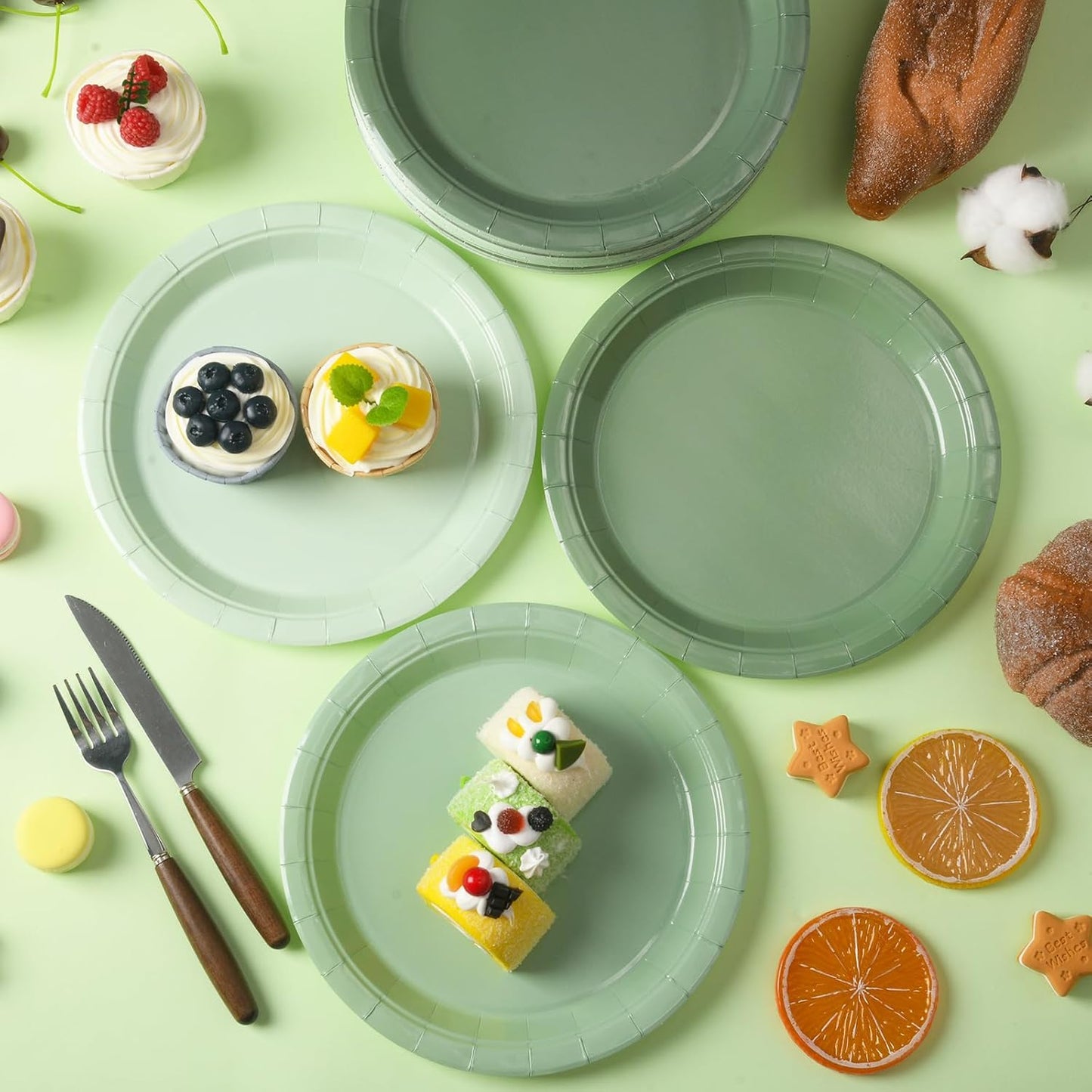48 Pcs Sage Green Party Paper Plates Disposable, 9" Cute Sage Green Dinner Baby Bridal Shower Dessert Birthday Paper Plates for Bridal Baby Shower Wedding Party Supplies