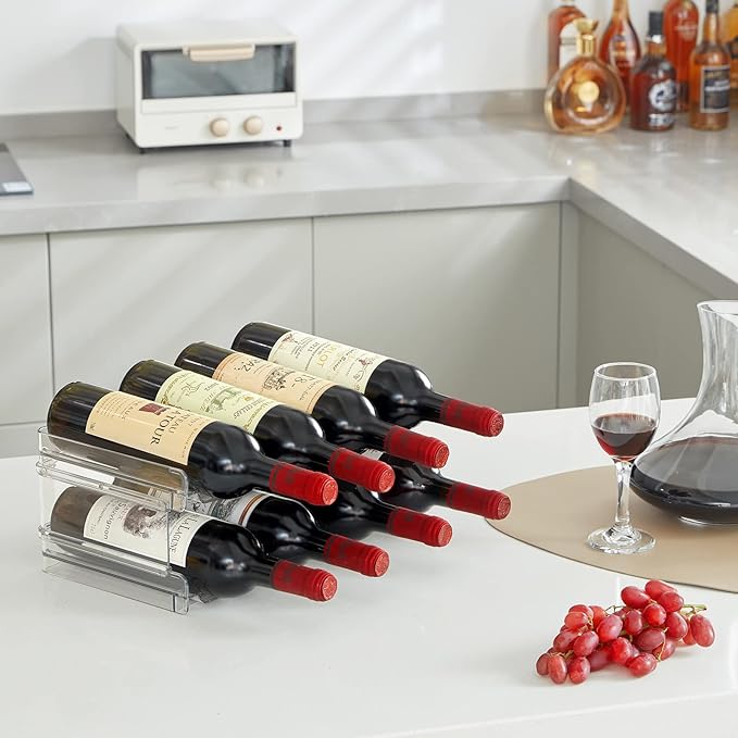 Lifewit Stackable Water Bottle Organizer for Cabinet, Plastic Bottle Holder Fits Bottles & Tumblers up to 3.8" Diameter, Pantry, Countertop & Fridge, 2 Tier Holds 8 Bottles, 2 Pack