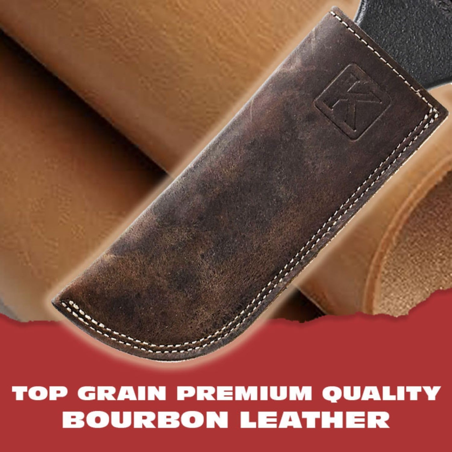 Knapp Made Bourbon Brown 5.5” Extra Thick Leather cast Iron Skillet Handle Covers - Pot Handle Covers, Double Layered Double Stitched, Slides On and Off Easily onto Metal Skillet Grips.