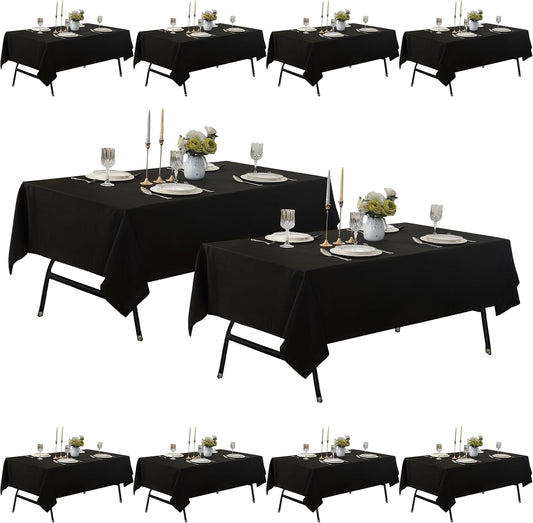 10-Pack 60x60 inch Black Table Cloths, Solid Stain and Wrinkle Resistant Tablecloth, Premium Plain Weave Polyester Fabric Rectangle Table Linen Covers for Hotel, Banquet