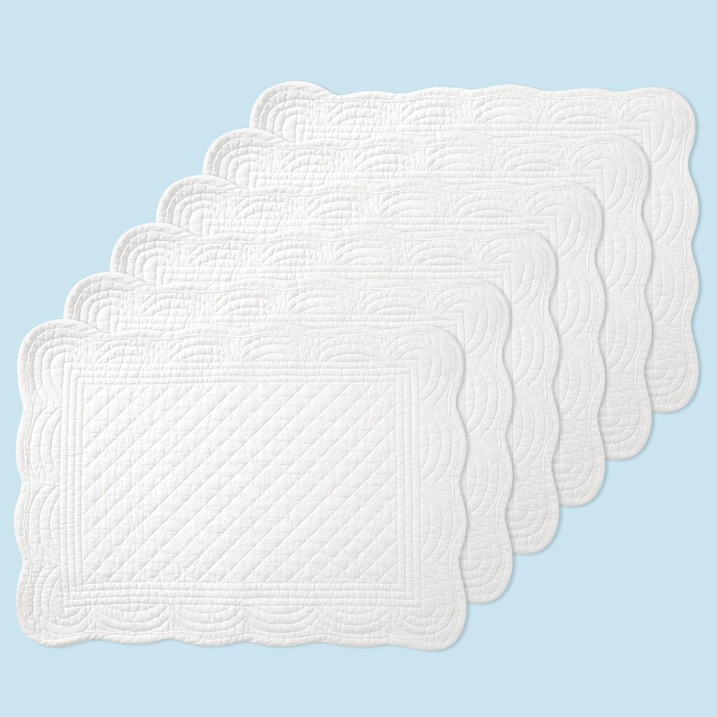 6 PC Quilted Placemats, 18"X13"Extra Large Cotton Placemats Set of 6, 100% Cotton Fabric Washable Cloth Table Mats for Kitchen & Dining Table - Soft &Easy Clean(Cream White, Rectangular)