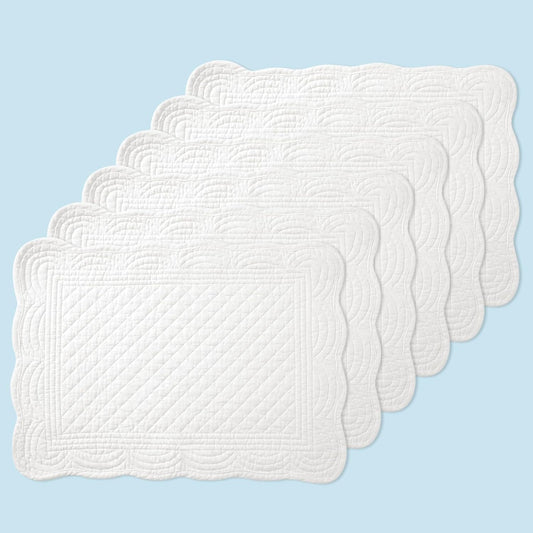 6 PC Quilted Placemats, 18"X13"Extra Large Cotton Placemats Set of 6, 100% Cotton Fabric Washable Cloth Table Mats for Kitchen & Dining Table - Soft &Easy Clean(Cream White, Rectangular)