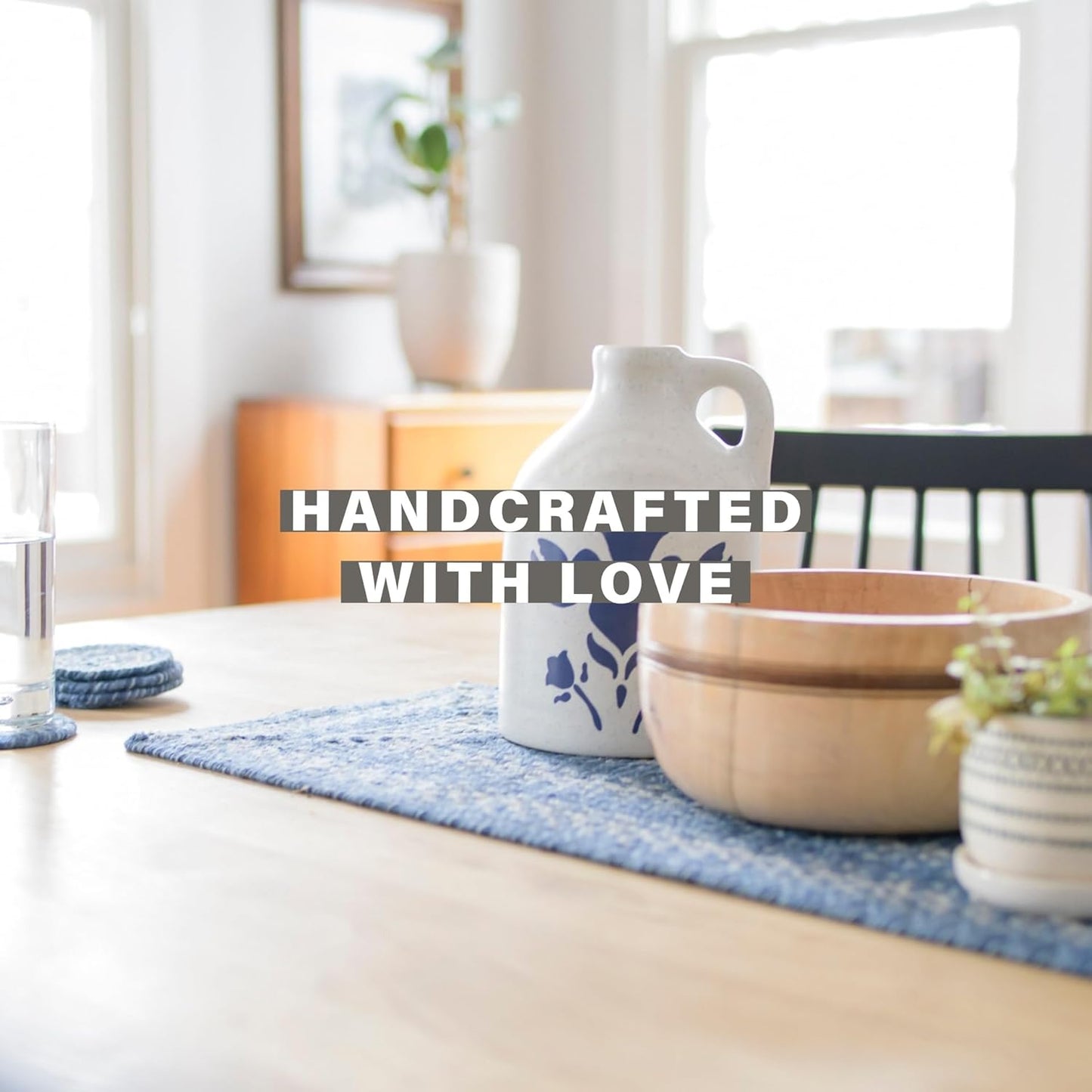 Homespice Denim Dining Placemats, Country Coastal Decor, Set of 6, Blue - 13x19 Rectangle Table Mats - Vibrant Colors, Durable, Easy to Clean and Protects Furniture