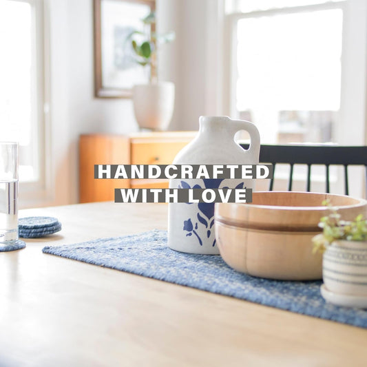 Homespice Denim Jute Woven Placemats, Country Coastal Decor, Set of 4, Blue 13x19 Rectangle Table Mats - Vibrant Colors, Durable, Easy to Clean and Protects Furniture