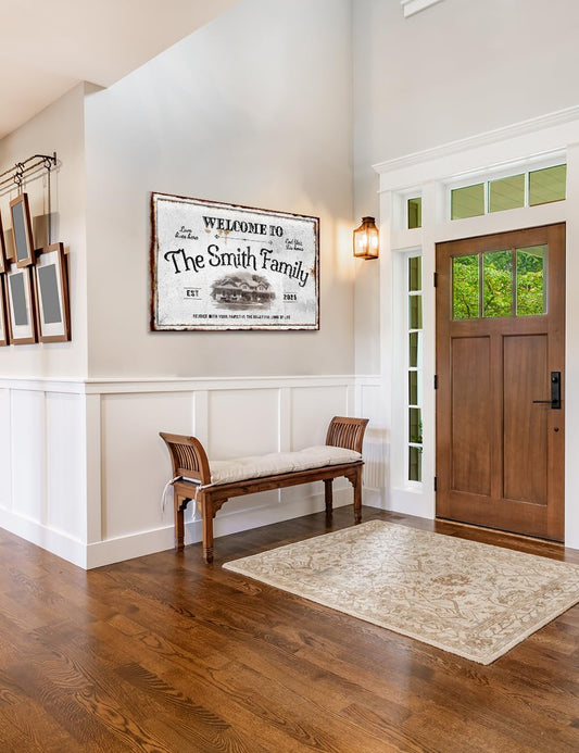 IPIC - Personalized Family Welcome Sign, Large Custom Wall Art with House Photo, Name & Date for Family, Rustic Wall Decor for Home or Entryway, Made in USA