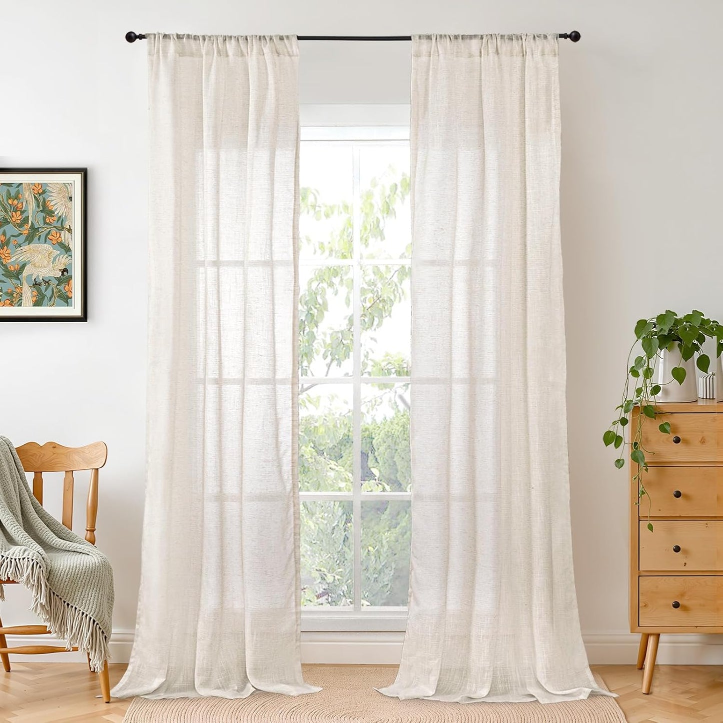 BGment Oatmeal Linen Curtains for Living Room 84 Inch Length, Semi Sheer Lightweight Rustic Country Window Drapes Textured for Bedroom Farmhouse Decor Rod Pocket, 2 Panels Set, Each 38 Inch Wide