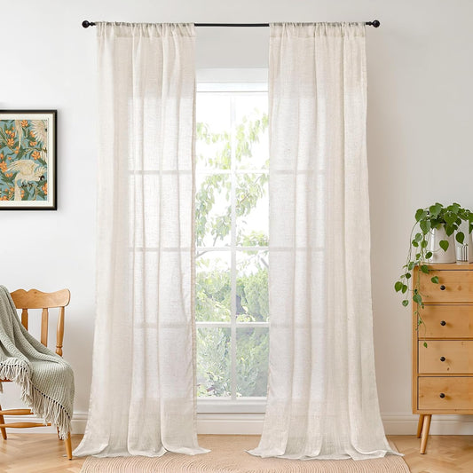 BGment Oatmeal Linen Curtains for Living Room 84 Inch Length, Semi Sheer Lightweight Rustic Country Window Drapes Textured for Bedroom Farmhouse Decor Rod Pocket, 2 Panels Set, Each 38 Inch Wide