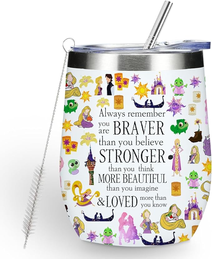 Magical Cute Wine Tumbler, Inspired Character Christmas Birthday Gifts for Women Mom Magic Inspirational Encouragement Gifts Coffee Cup Insulated Stainless Steel 12oz Wine Glass with Lid, Straw