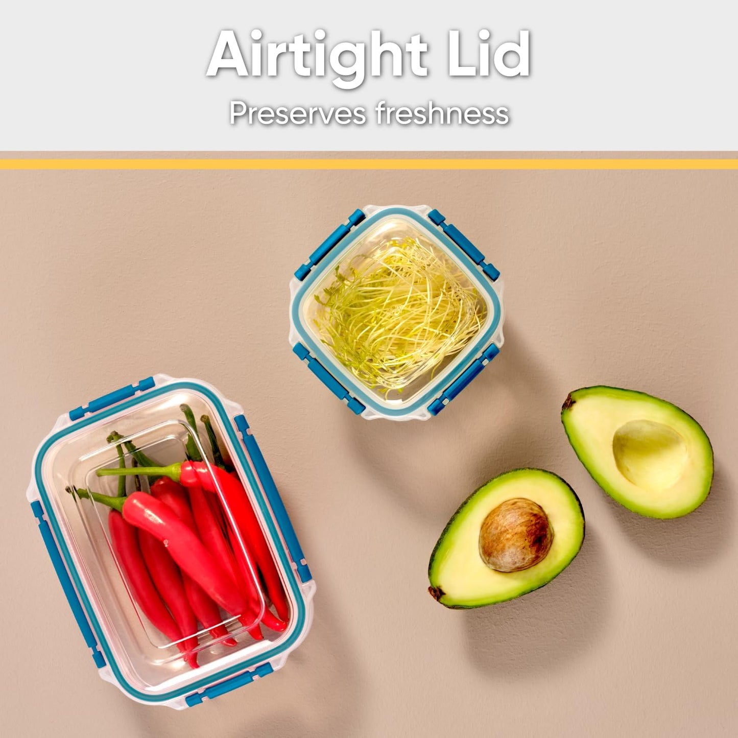 Superio Plastic Food Storage Container with Airtight Lid- 27 Oz, BPA Free, Leakproof, Stackable, Microwave, Dishwasher and Freezer Safe, Blue