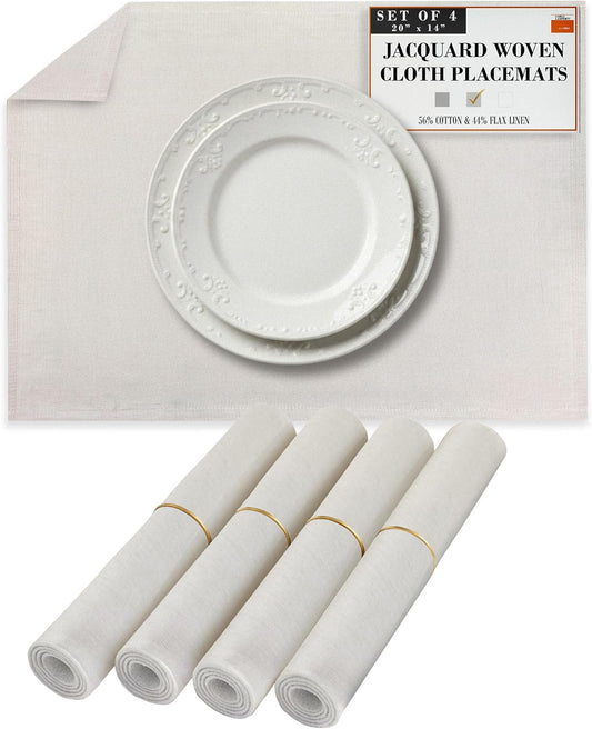 Premium European Cloth Table Linen Placemats - 56% Cotton 44% Linen Fabric, Jacquard Woven Design - for Occasions or Daily Use - Machine Washable - Carlo Lamperti Italy - Natural, 20"x14" (Set of 4)