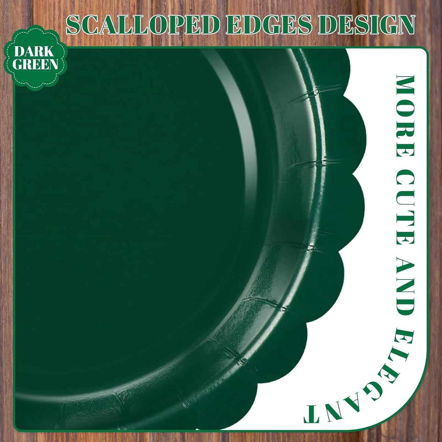 30 Pcs Dark Green Plates 9 Inch Scalloped Christmas Plates Disposable Green Dessert Dinner Plate Holiday Party Plate for Thanksgiving, Christmas, Birthday