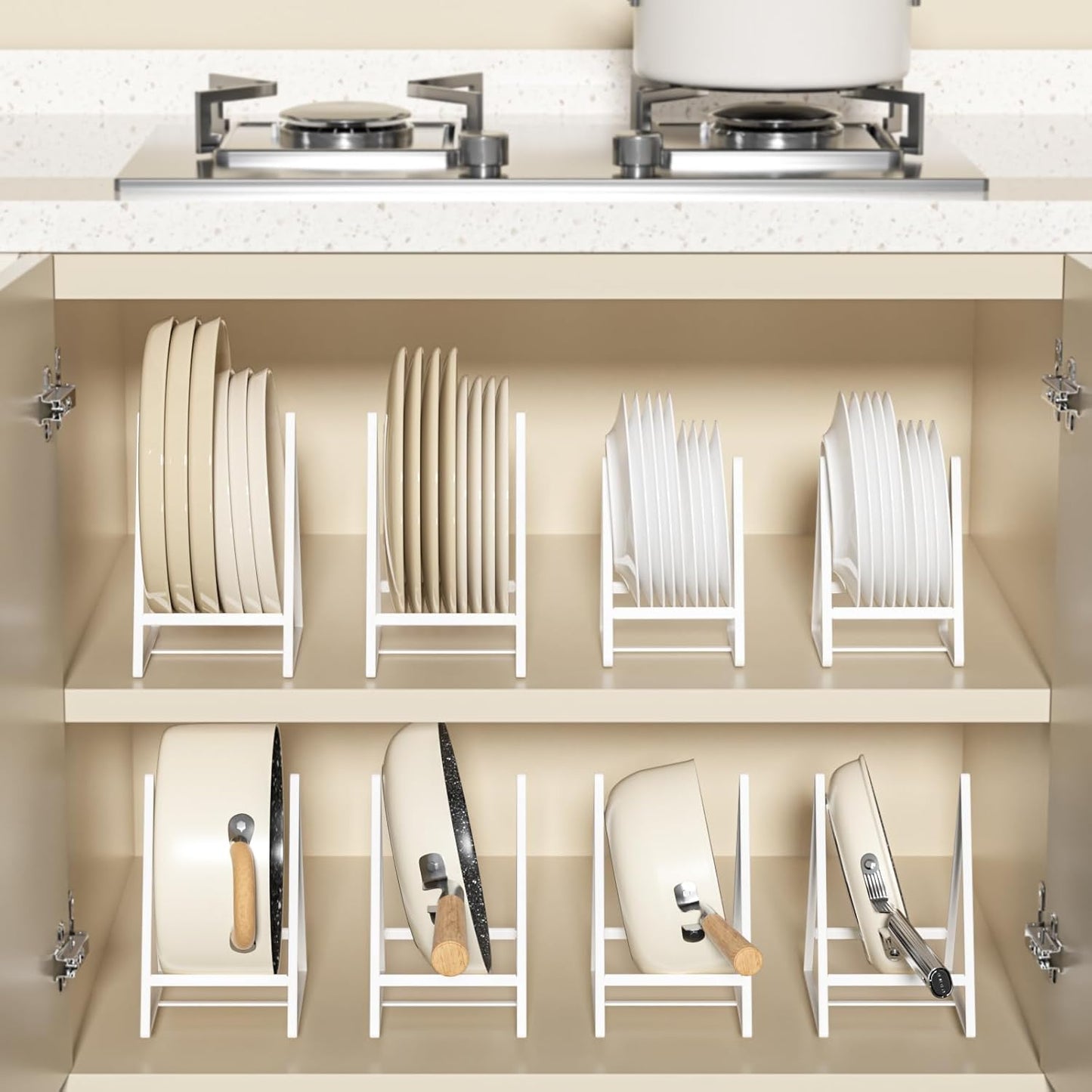 2 Large 1 Small Triangle Plate Holders Organizers Upright Cabinet Dish Drying Racks Metal Plate Dish Organizers Racks Stands for Countertop and Cupboard White