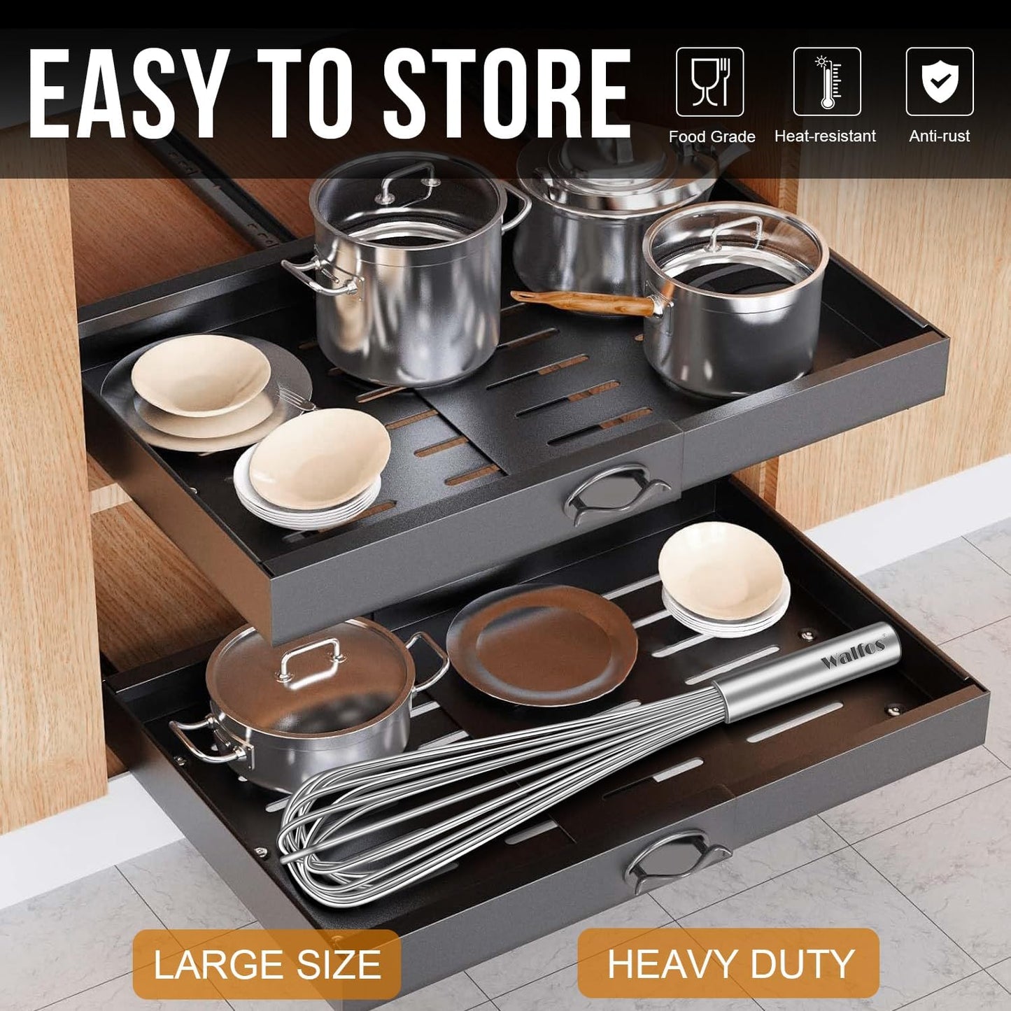 Walfos Whisk,17in Large Whisks, Heavy Duty Stainless Steel Wire Whisk Ideal For Beating Eggs, Blending Sauces, Mixing Batter.