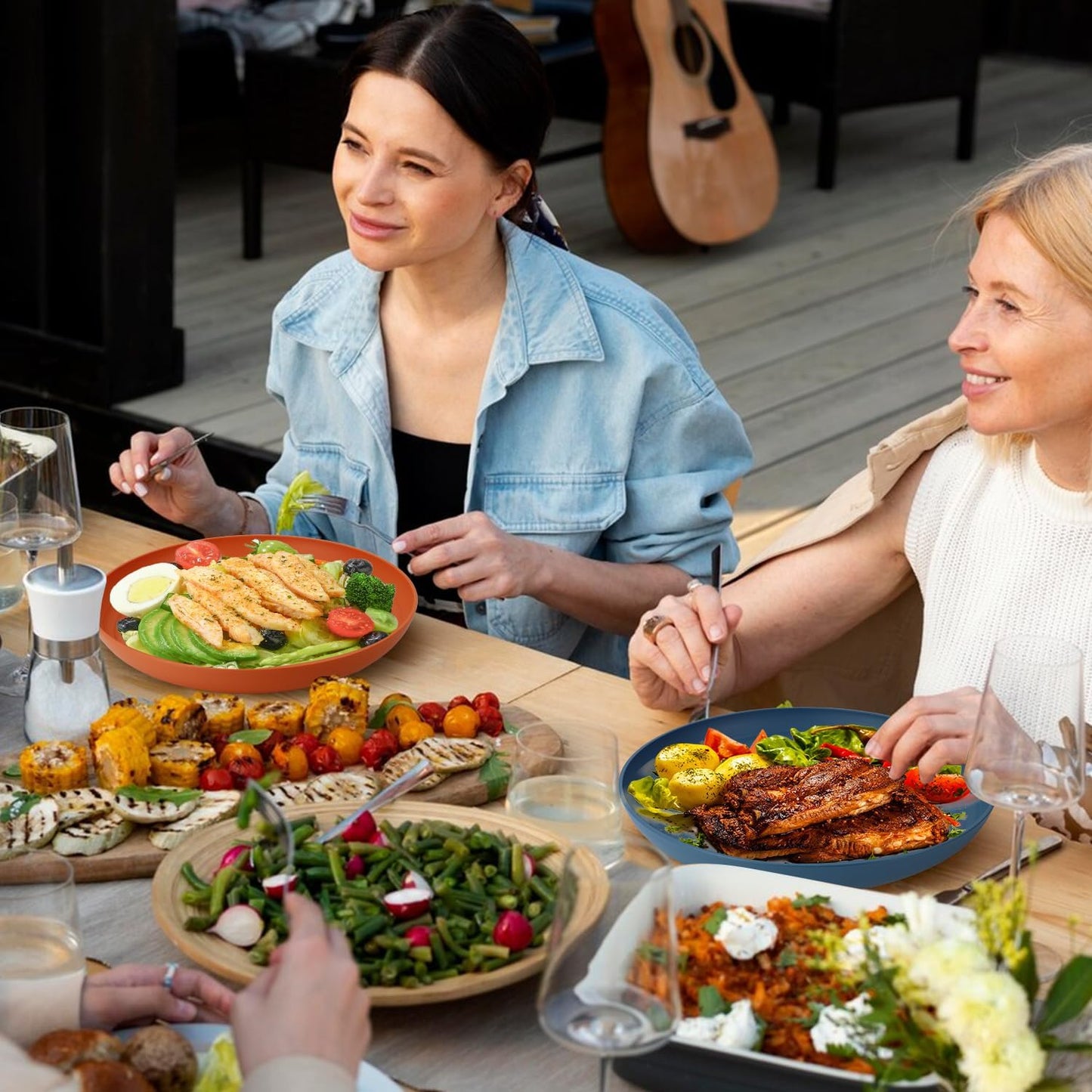 11 Inch Large Wheat Straw Plates 8 Pieces, Unbreakable Dinner Plates Reusable Plastic Plates Alternatives, Microwave Safe Plates for Kitchen, Plates Set of 8 (Multicolor)