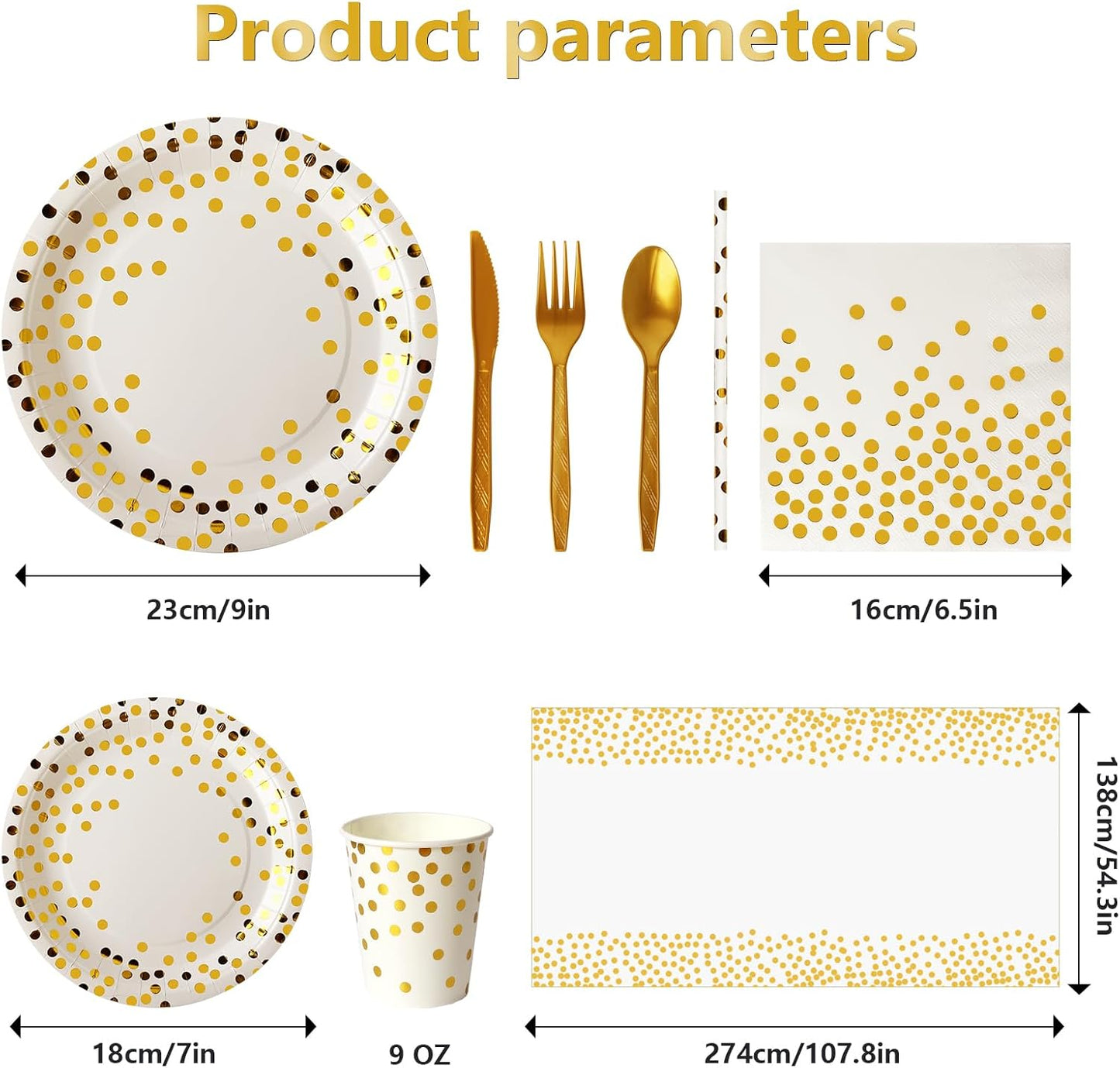 Paper Plates and Napkins Set, 193 Pieces White Gold Party Supplies Includes Paper Plates Cups Napkins Straws and Cutlery for Birthday Wedding Holidays Parties Decorations-24 Guests