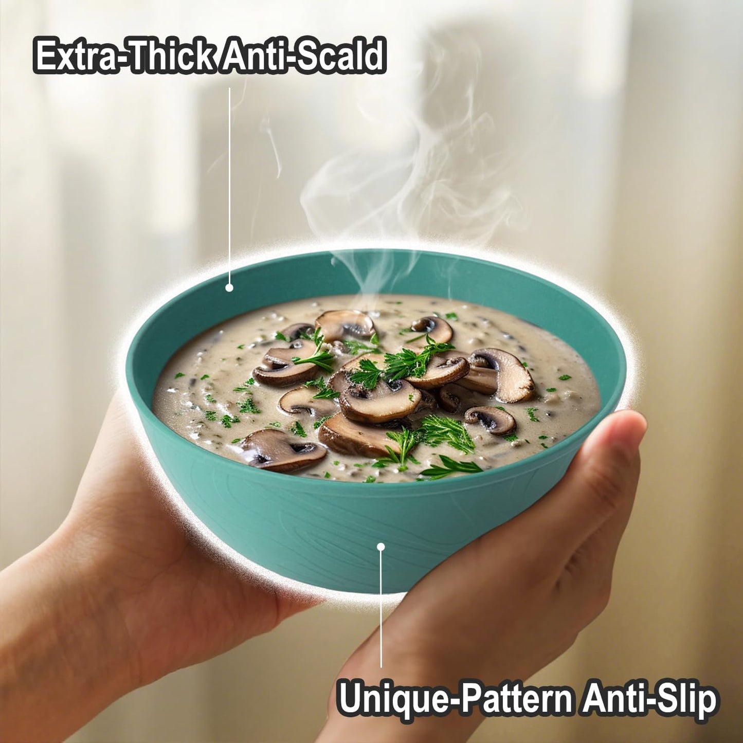 Wrova Wheat Straw Bowls for Kitchen set of 6,Anit-Scald Thick Soup Bowls 40oz,Microwave and Dishwasher Safe Bowl set easy to clean. Green