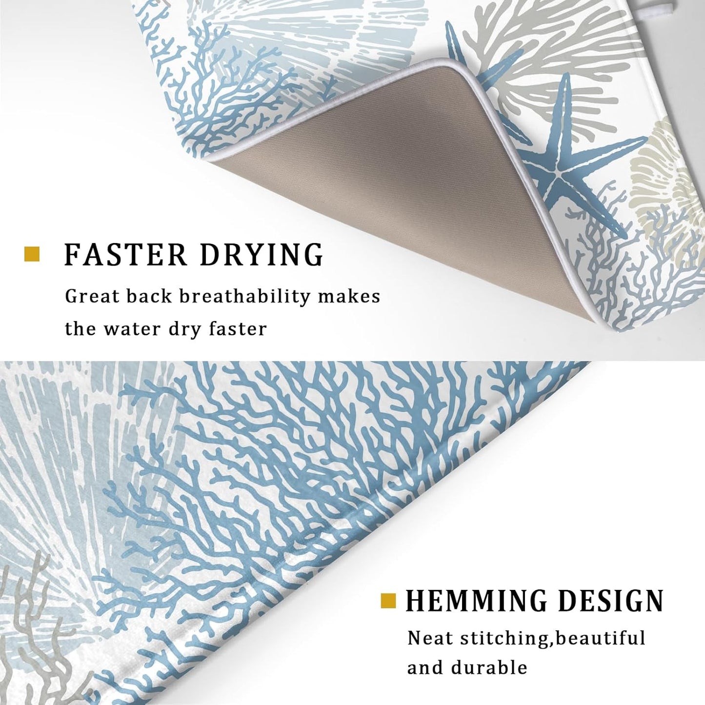 Coastal Dish Drying Mats for Kitchen Counter Large Drying Mat for Dishes Microfiber Sea Star Coral Nautical Dish Rack Mat Summer Drainer Pad Washable Foldable Ultra Absorbent Dry Mat 18×24 Inch