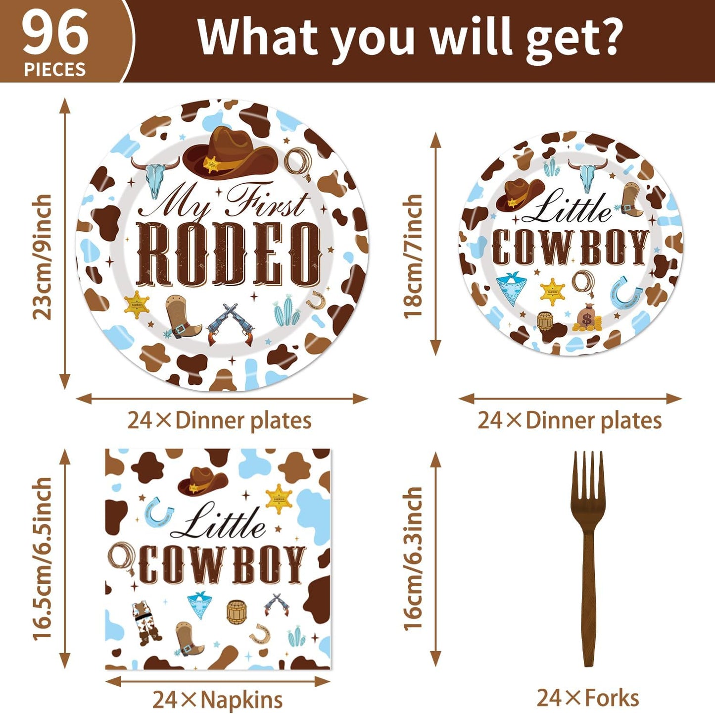 My First Rodeo Birthday Party Supplies - Western Cowboy 1st Party Decorations for Boy Baby Shower My First Rodeo Plates Napkin Forks Tableware Set | Serves 24 Guests