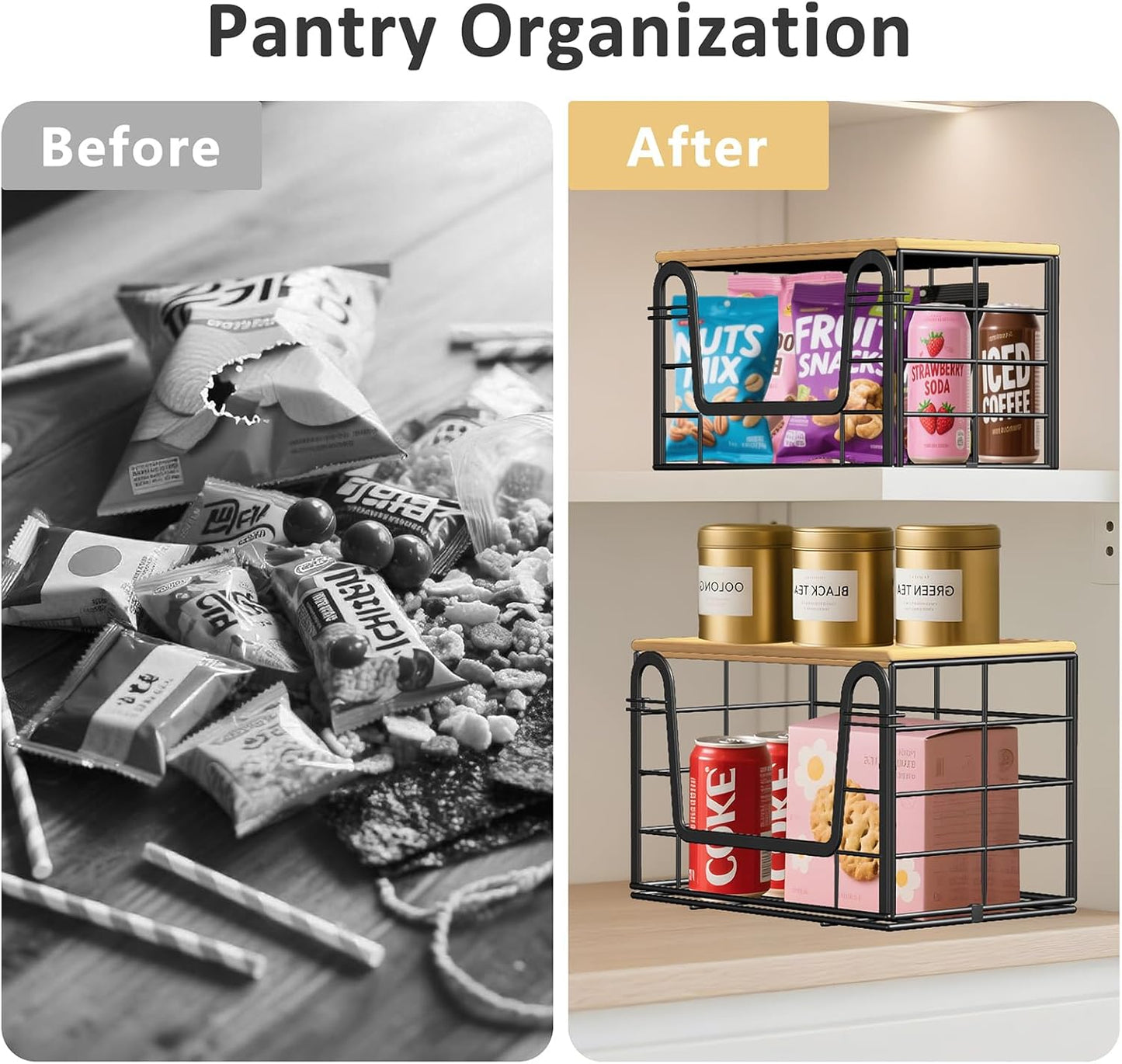 2 Pack Trash Bag Holder - Extra Large Stackable Storage for Kitchen Pantry Laundry Room Organization, Wall Mount Garbage Bag Dispenser with Bamboo Top for Under Sink Organizer, Fits 13/30/33 Gallons