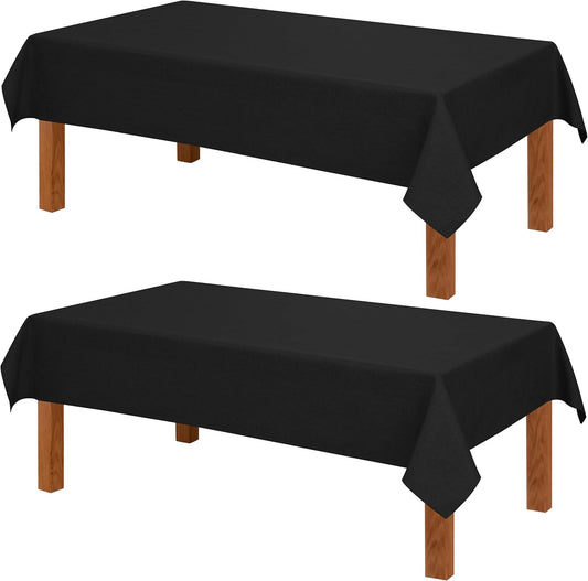 Hiasan 2 Pack Faux Linen Rectangle Tablecloth - Wrinkle and Stain Resistant Washable Table Cloth for Kitchen Dining Room Holiday Table Cover for Party Dinner, Black, 54 x 80 Inch