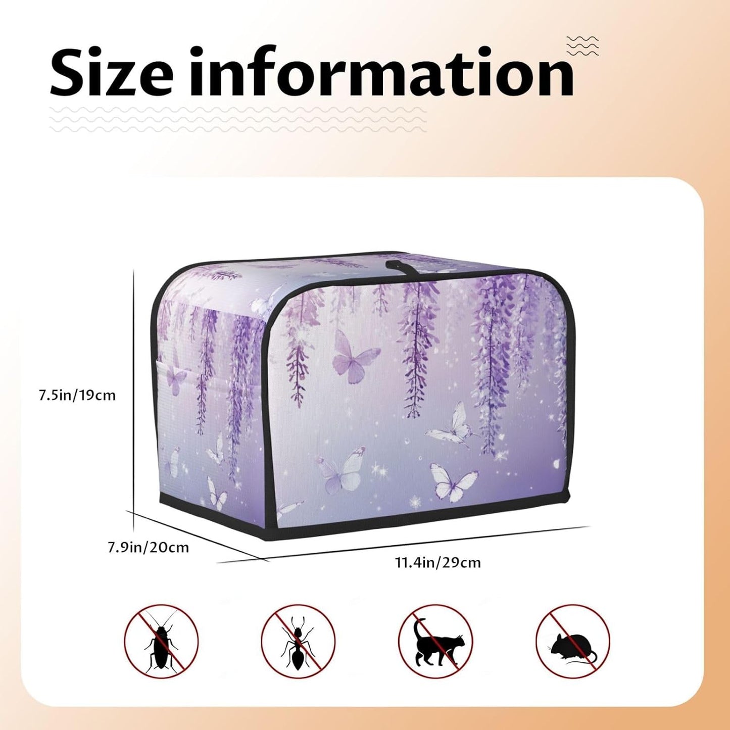 Toaster Cover 2 Slice Lavender Butterfly Light Purple Flower Kitchen Small Appliance Covers with Pockets Dust and Fingerprint Protection