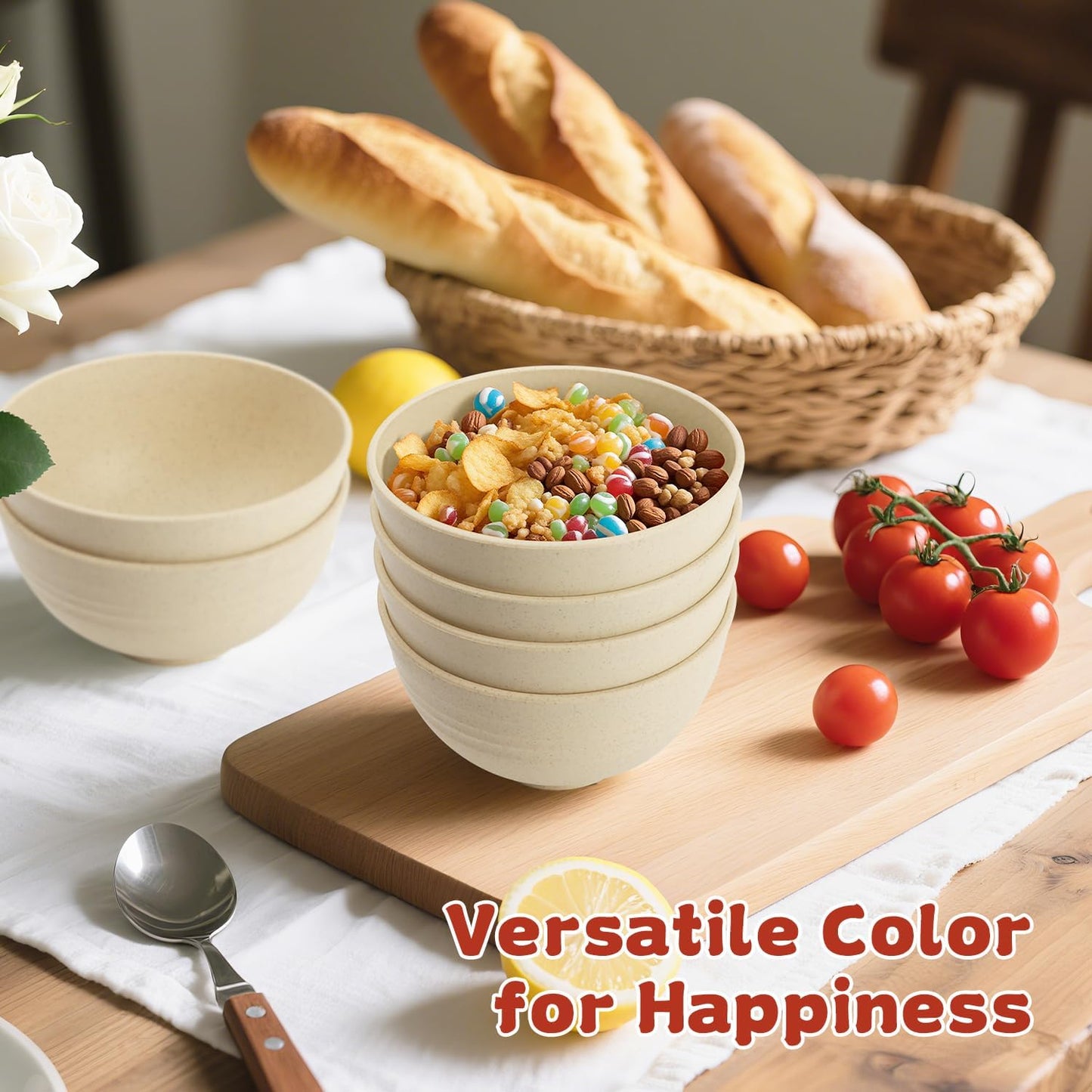 Wrova Small Wheat Straw Bowls Sets of 6,Dishwasher Safe and Microwave Safe Snack Bowls 10oz,Alternative Handy Plastic Bowls Reusable for Snack and Ice Cream.Beige Series