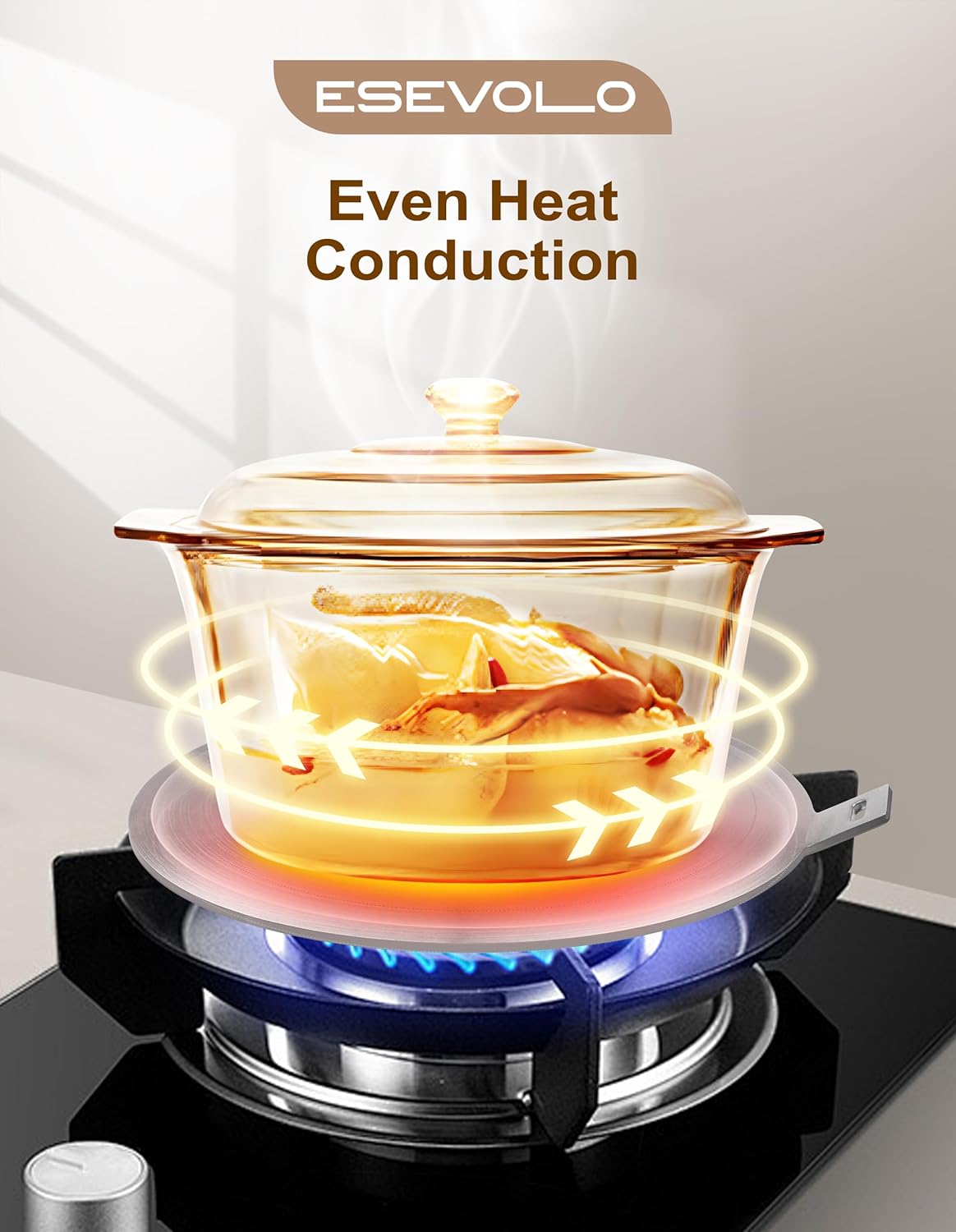 7.9 inch Heat Diffuser for Gas Stove, Stainless Steel Induction Adapter Plate, Converter Disk for Induction Cooking Plate with Detachable Handle, Red