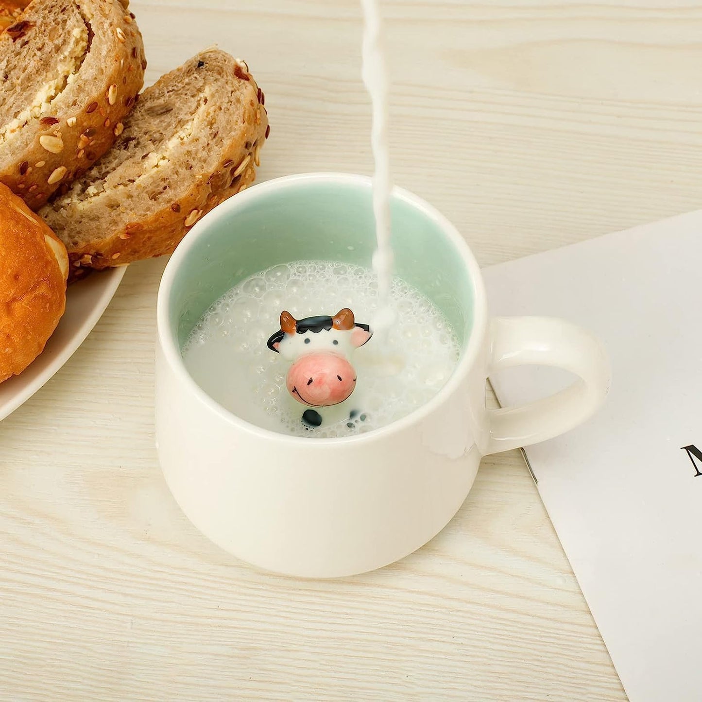 Cute Cow in Mug, Graduation Valentines Mothers Fathers Day Easter Christmas Gifts for Women Mum Her Wife Grandma Gir Boy Kids Teacher Friend, Birthday Present, 3D Animal Tea Cup,Coffee Mugs