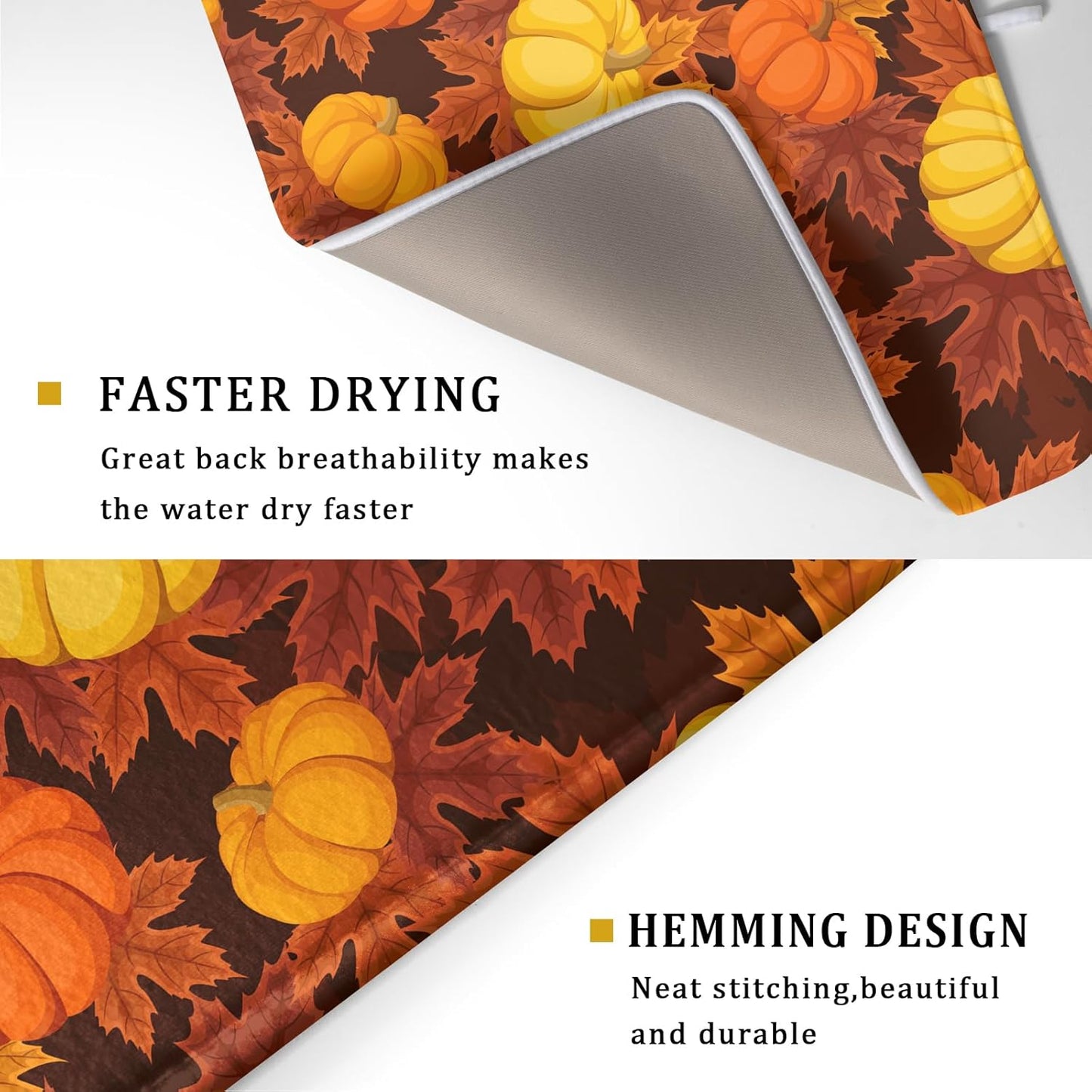 Fall Drying Mats for Kitchen Counter 18×24 Inch Autumn Pumpkin Leaves Large Microfiber Drying Mat Kitchen Accessories Dish Rack Mat Drainer Pad Washable Absorbent