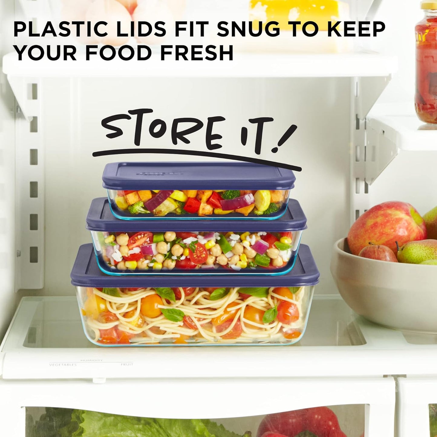 Pyrex Simply Store (3-Pack) Rectangular Glass Food Storage Containers Set, (3, 6 & 11 Cup) Meal Prep Containers With BPA-Free Lids, Dishwasher & Microwave Safe