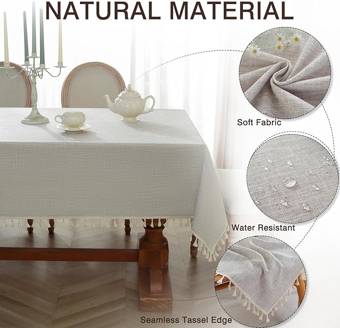 JIALE Textured Tablecloth, Heavy Duty Linen Style Farmhouse Table Cloth Rectangle Tables, Wrinkle-Free Washable Waterproof Table Cover for Kitchen, Dining, Parties, 55"x55", Light Brown