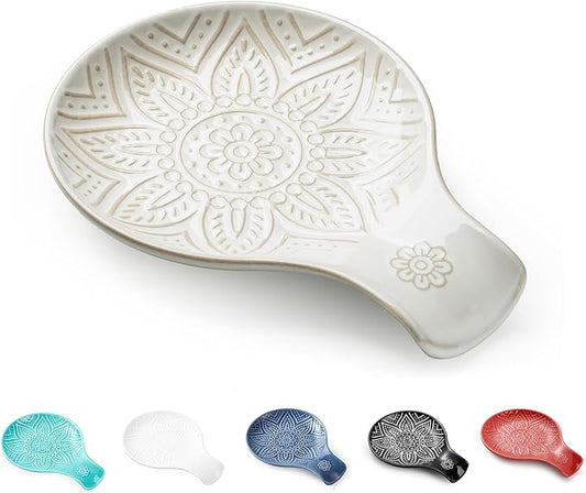 Ceramic Spoon Rest for Stove Top, 7.48 Inches Spoon Holder for Kitchen Counter, Kitchen Counter Decor, Dishwasher Safe, Off-White
