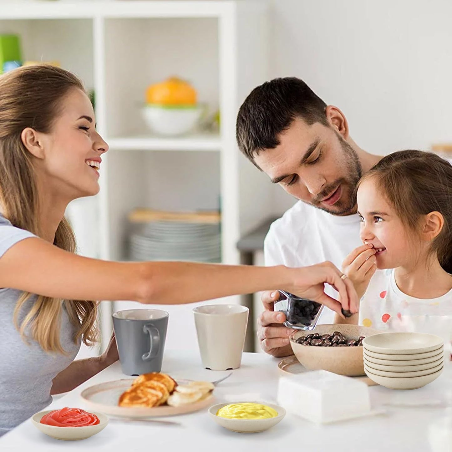 4 Inch Wheat Straw Plates 8 Pieces, Lightweight and Unbreakable Dipping Bowls, Small Soy Sauce Dishes, Small Serving Bowls for Side Dishes, Condiment, Appetizer (Beige)
