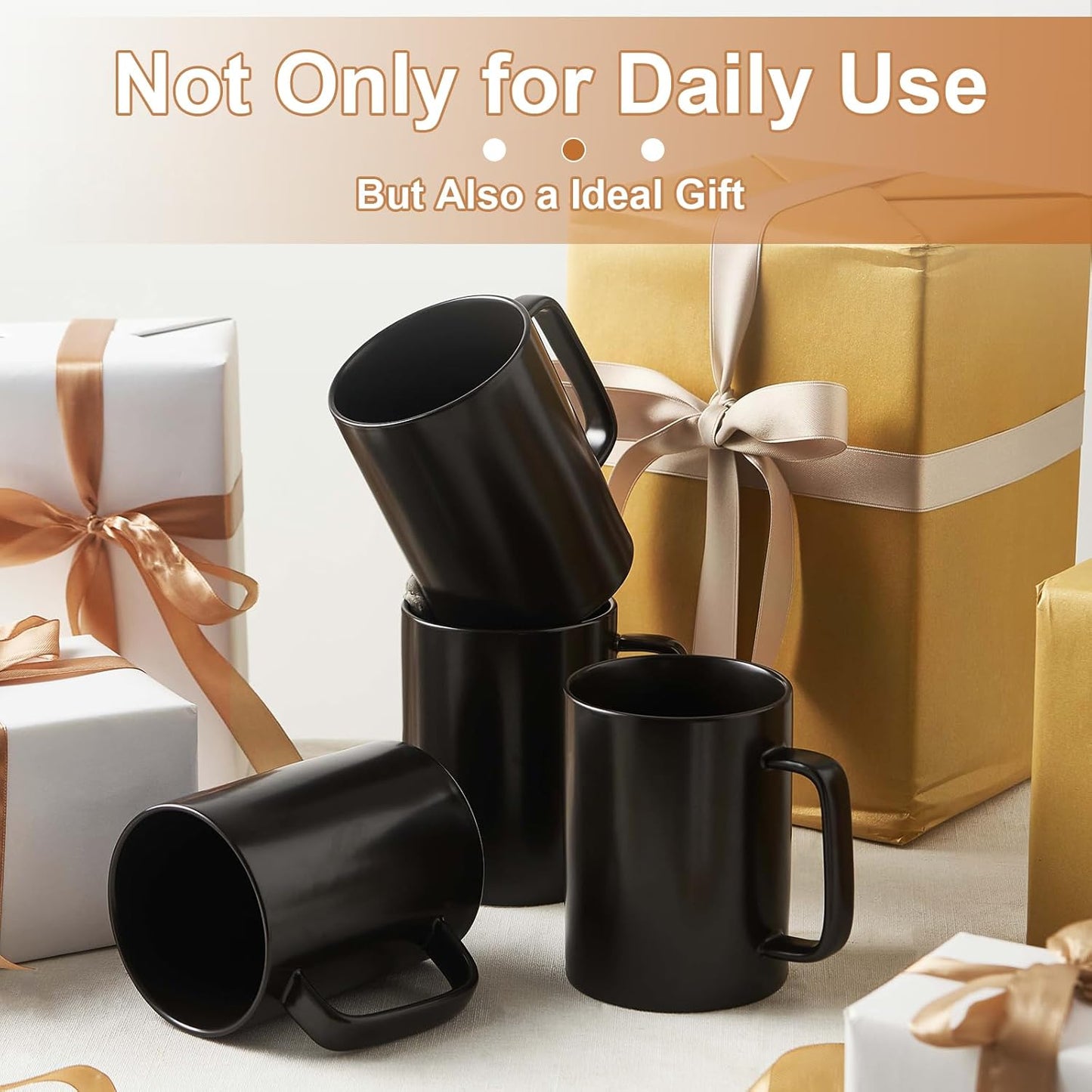 Jassceram Coffee Mugs Set of 6, 18 Ounce Porcelain Mugs for Latte, Hot Tea, Cappuccino, Cocoa and Milk, Ceramic Coffee Cups with Large Handle - Dishwasher & Microwave Safe, Matte Black