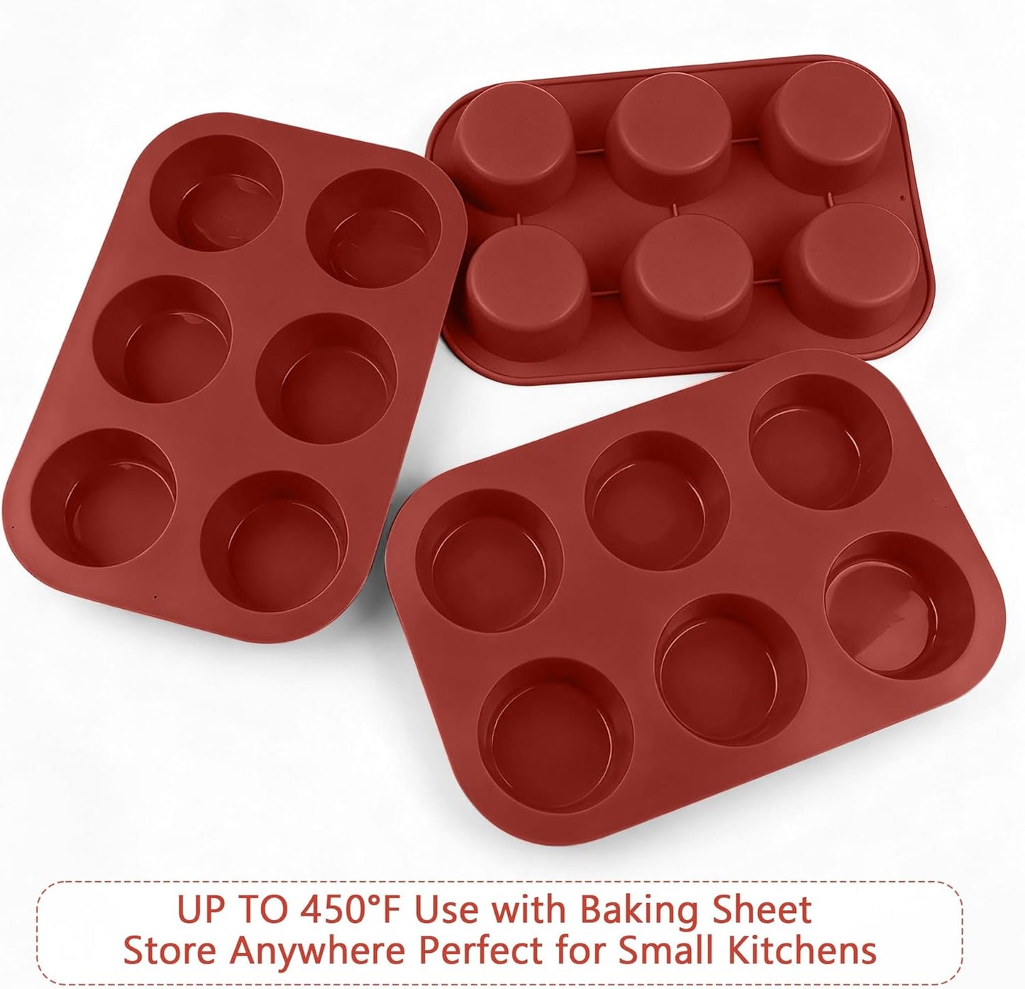 3-Pack 6-Cup Silicone Muffin Pans, Nonstick Cupcake Baking Molds, Muffin Cupcake Pans Molds for Baking, BPA/PFA-Free, Dishwasher & Oven Safe - Brown