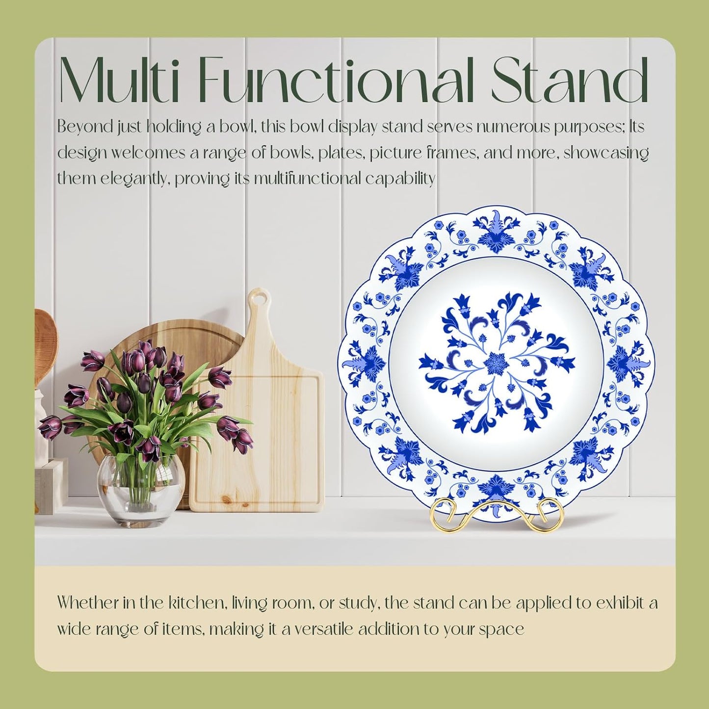 Baderke Wrought Iron Bowl Deep Platter Stand Detachable Metal Scroll Display Rack Easel Metal Bowl Display Stand Decorative Holder Dish Picture Easel(Gold,1 Pcs)