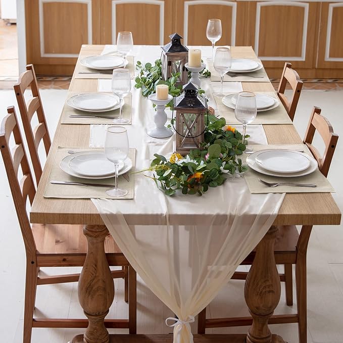 Linen Fabric Placemats Set of 4, Machine Washable, Heat Resistant, Wrinkle Free, Thick Polyester Kitchen Place Mats for Dining Table (Beige)