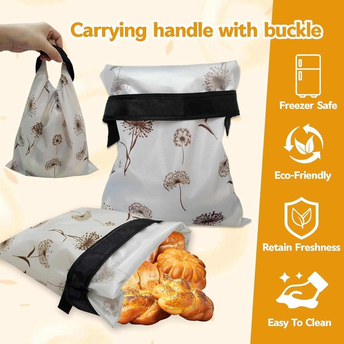 4 Pcs Bread Bags for Homemade Bread 17" x12" Reusable Sourdough Storage Bags with Foodgrade TPU Lining Food Wraps to Keeping Fresh Loaf Fresh Freezer Baker Baking Supplies (Beige)